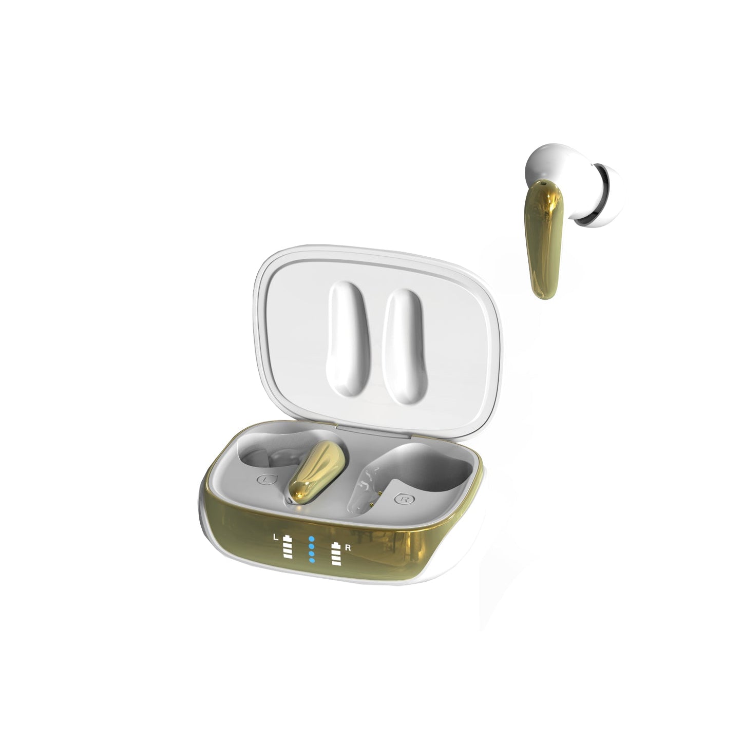 White and Gold Active Noise Cancelling Earbuds