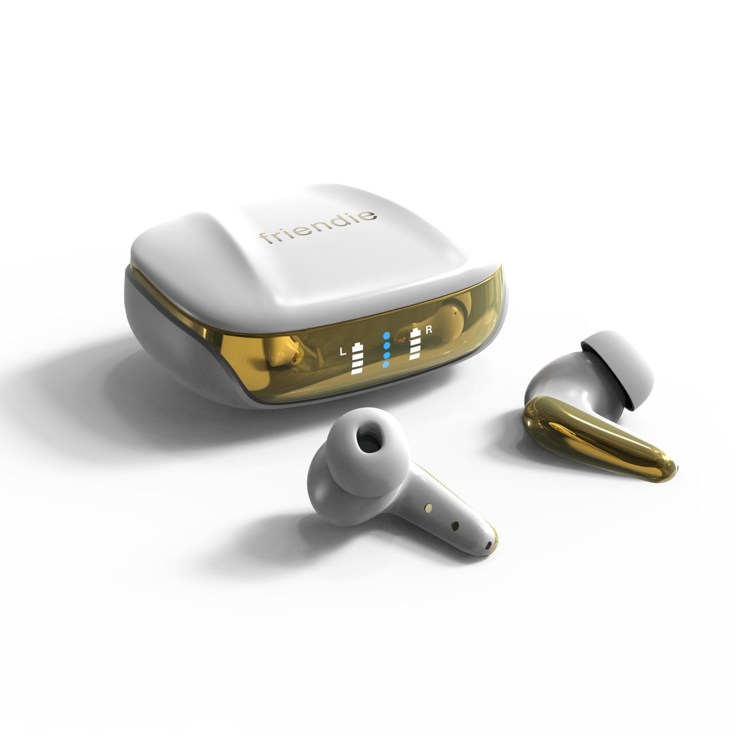 White and Gold Active Noise Cancelling Earbuds