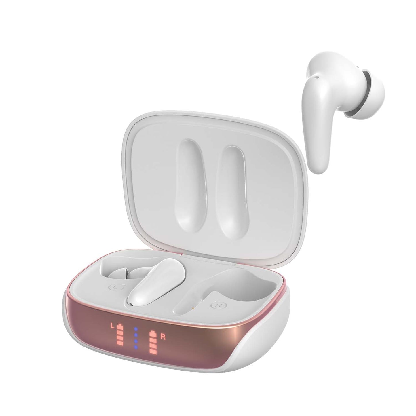 White and Rose Gold Active Noise Cancelling Earbuds