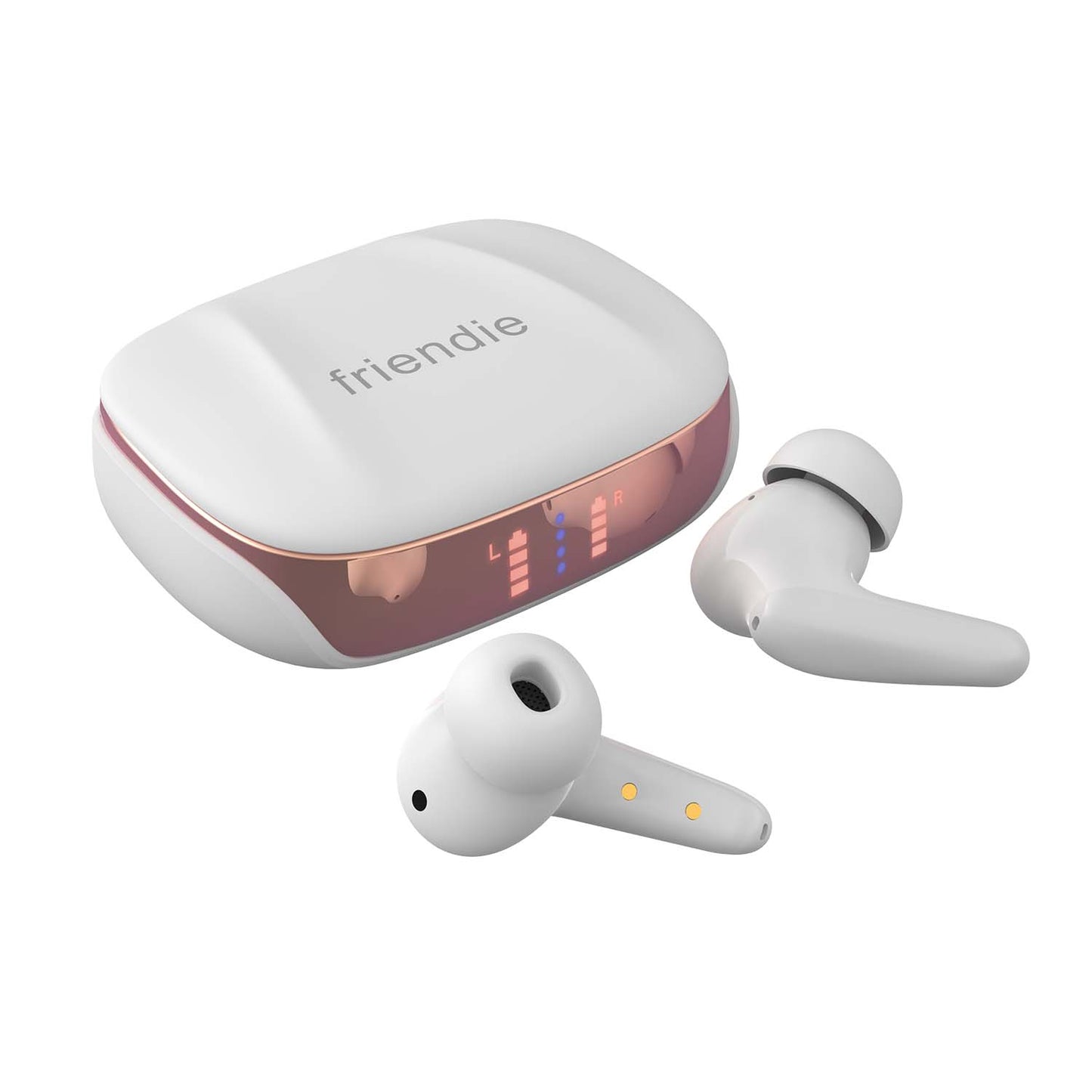 White and Rose Gold Active Noise Cancelling Earbuds